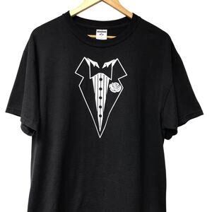 Tuxedo T Shirt Mens Large Black White Dress Shirt Jerzees